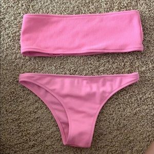 Pink strapless bikini